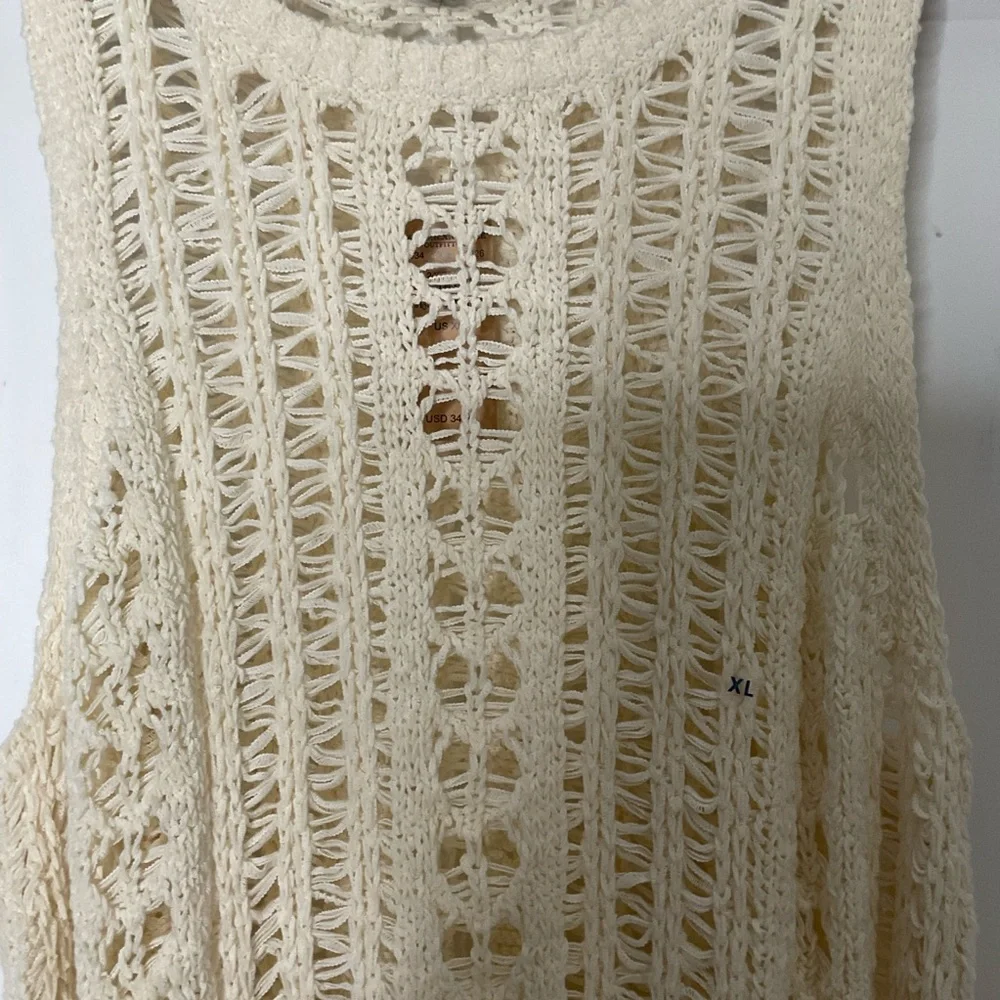 American Eagle Easy Open Stitch Weave Cream Sleeveless Knit Tank Top’ Sz XL NWTs - Picture 5 of 16